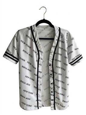 White 'New York' Baseball Jersey with Black Trim